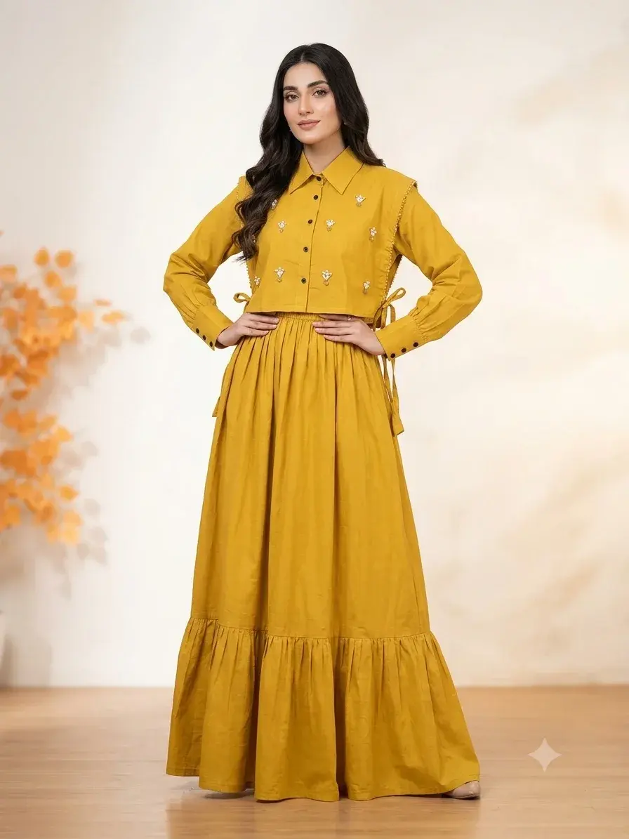 Mustard Cotton Tiered Maxi Frock