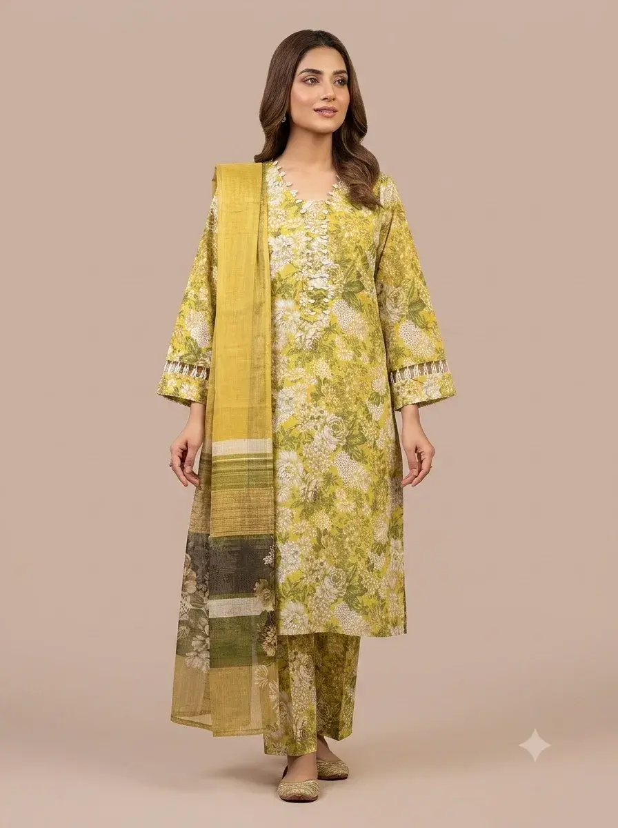 Mustard Floral 3-Piece Lawn Collection